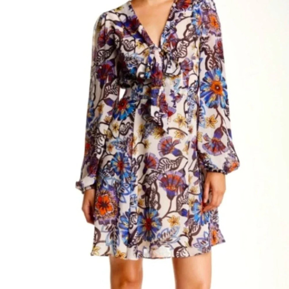 Betsey Johnson Long Sleeve Floral Dress with Front Tie - Womens Size 2 - Picture 1 of 9